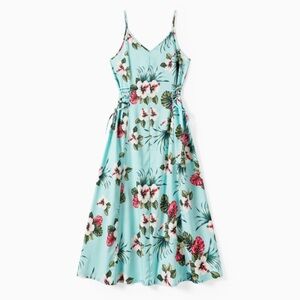 Summer Drawstring Tropical Floral Casual Dress